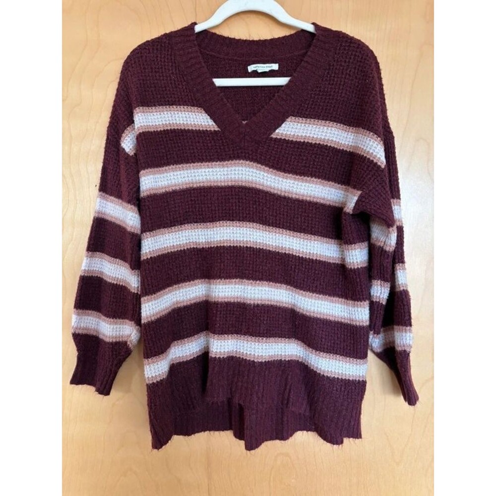 American Eagle Maroon Striped Sweater Size XS Oversized Fit
